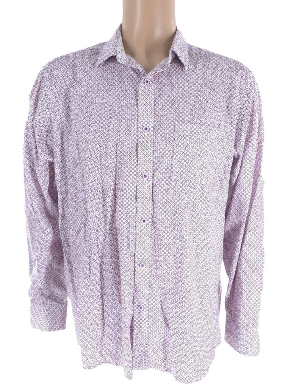 Johnston & Murphy Men Dress Shirt 100% Cotton Long Sleeves White Purple Size XL